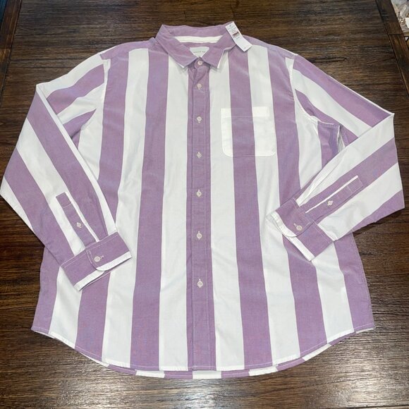 NWT American Eagle Men's XXL Classic Fit Button Down Shirt Purple White Stripe - Picture 1 of 9